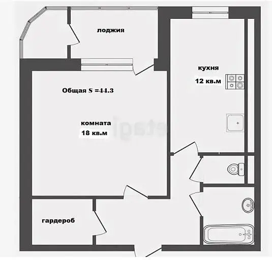 1-комн. квартира, 44,3 м², 4/10 этаж
