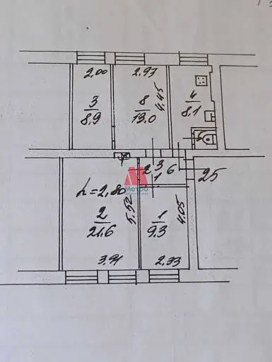 2 комнаты, 4/4 этаж