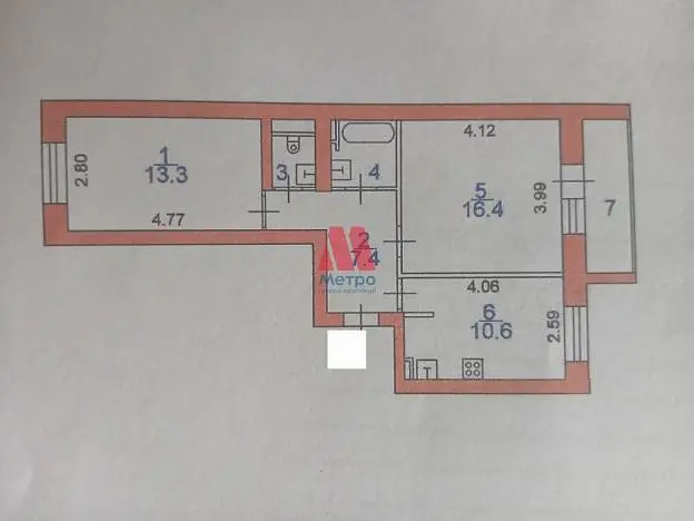 2-комн. квартира, 52,8 м², 8/9 этаж